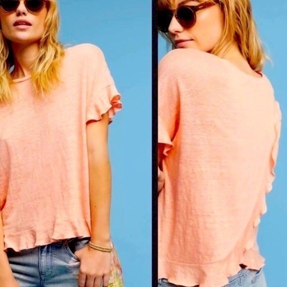 Eri + Ali | Anthropologie ruffle edge crossed back oversized tee top small